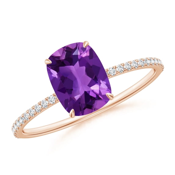 ANGARA Natural 1.2 Ct. Amethyst with Diamond Classic Ring in 14K Rose Gold for Women (Ring Size: 3)