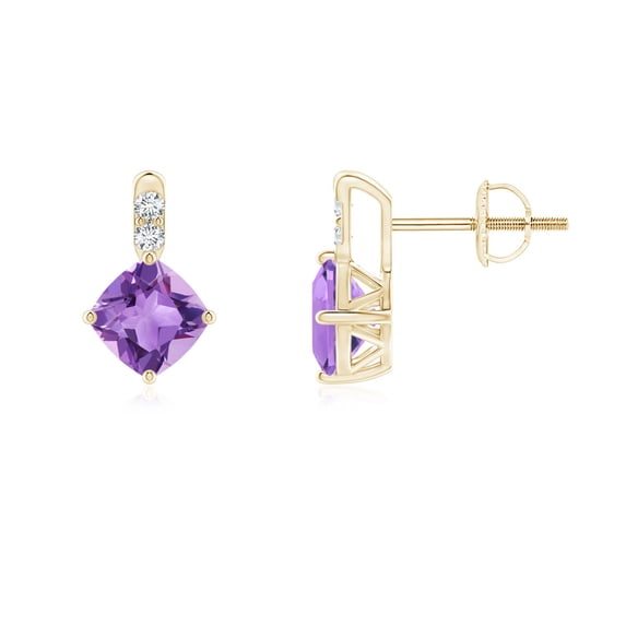 ANGARA Natural Sideways Cushion 1.2 ct Amethyst Earrings with Diamonds in 14K Yellow Gold for Women (Size-5mm) | February Birthstone, Anniversary, Jewelry Gift for Women | Natural Amethyst Earrings