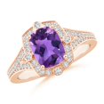 thumbnail image 1 of ANGARA Natural Inspired Cushion 1.2 ct Amethyst Ring with Diamond Halo in 14K Rose Gold for Women (Size-8x6mm) | February Birthstone, Anniversary, Jewelry Gift for Women | Natural Amethyst Ring, 1 of 9