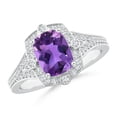 thumbnail image 1 of ANGARA Natural Inspired Cushion 1.2 ct Amethyst Ring with Diamond Halo in 14K White Gold for Women (Size-8x6mm) | February Birthstone, Anniversary, Jewelry Gift for Women | Natural Amethyst Ring, 1 of 8