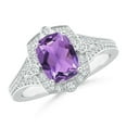 thumbnail image 1 of ANGARA Natural Inspired Cushion 1.2 ct Amethyst Ring with Diamond Halo in 14K White Gold for Women (Size-8x6mm) | February Birthstone, Anniversary, Jewelry Gift for Women | Natural Amethyst Ring, 1 of 8
