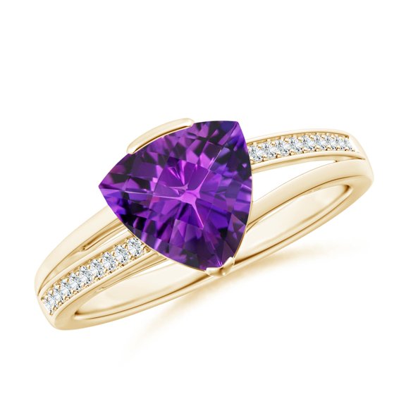 ANGARA Natural Trillion Checker-Cut 1.2 ct Amethyst Split Shank Ring in 14K Yellow Gold for Women (Size-8mm) | February Birthstone, Anniversary, Jewelry Gift for Women | Natural Amethyst Ring