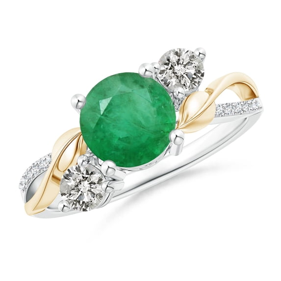 ANGARA Natural 1.2 ct Emerald and Diamond Twisted Vine Engagement Ring in 14K White & Yellow Gold for Women (Size-7mm) | May Birthstone, Anniversary, Jewelry Gift for Women | Natural Emerald Ring