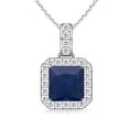 thumbnail image 1 of ANGARA Natural 1.2 Ct Square Sapphire and Diamond Halo Pendant in 14K White Gold for Women (Size-6mm) | September Birthstone, Anniversary, Jewelry Gift for Women | Natural Blue Sapphire Necklace, 1 of 7