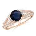 thumbnail image 1 of ANGARA Natural 1.2 Ct Vintage Inspired Sapphire & Diamond Three Stone Ring in 14K Rose Gold for Women (Size-6.5mm) | September Birthstone, Anniversary, Jewelry Gift for Women | Natural Sapphire Ring, 1 of 10