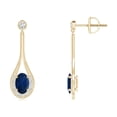 thumbnail image 1 of ANGARA Natural 1.2 ct Blue Sapphire Long Drop Earrings with Diamond in 14K Yellow Gold for Women (Size-6x4mm) | Anniversary, Jewelry Gift for Women | Natural Blue Sapphire Earrings, 1 of 6