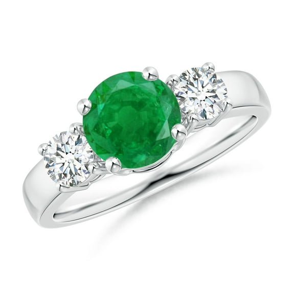 ANGARA Natural 1.2 ct Emerald and Diamond Three Stone Engagement Ring in Sterling Silver for Women (Size-7mm) | May Birthstone, Birthday, Anniversary, Jewelry Gift for Women | Natural Emerald Ring