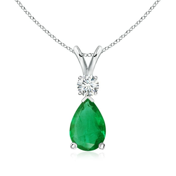 Angara Necklace - Natural 1.2 ct Emerald Teardrop Pendant Necklace with Diamond in 14K White Gold for Women (Size-9x6mm) | May Birthstone, Birthday, Anniversary, Christmas, Jewelry Gift for Women