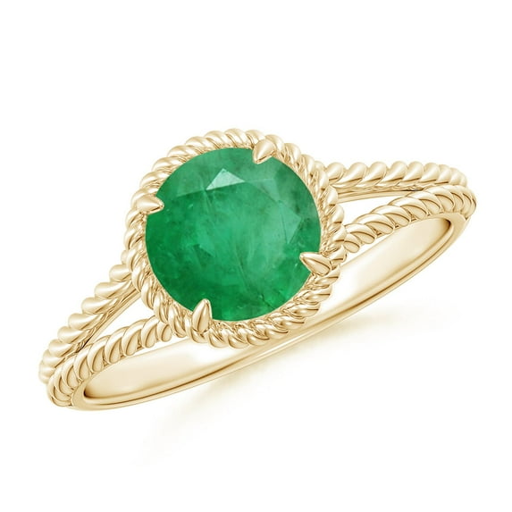 ANGARA Natural 1.2 ct Emerald Twist Rope Split Shank Ring in 14K Yellow Gold for Women (Size-7mm) | May Birthstone, Birthday, Anniversary, Jewelry Gift for Women | Natural Emerald Ring