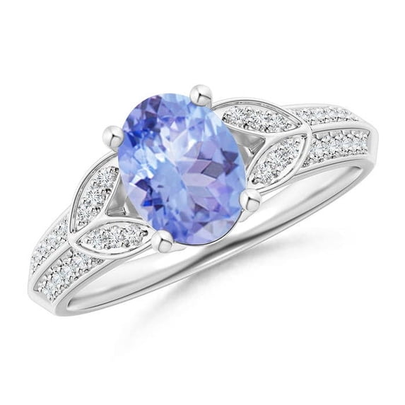 ANGARA Natural 1.25 Ct. Tanzanite with Diamond Vintage Inspired Ring in 14K White Gold for Women (Ring Size: 3)