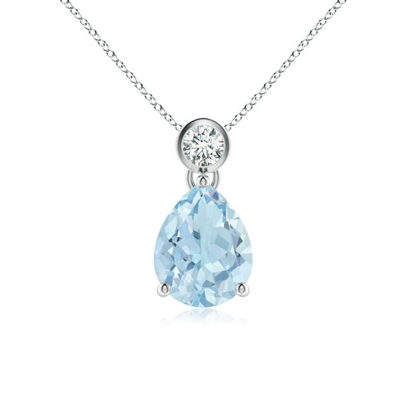 ANGARA Natural 1.25 ct Aquamarine Pendant with Bezel-Set Diamond in 925 Sterling Silver for Women (Size-9x7mm) | March Birthstone, Anniversary, Jewelry Gift for Women | Natural Aquamarine Necklace