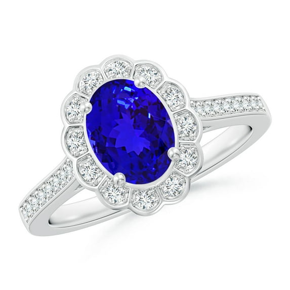 ANGARA Natural 1.25 ct Tanzanite & Diamond Scalloped Halo Ring in 14K White Gold for Women (Size-8x6mm) | December Birthstone, Anniversary, Jewelry Gift for Women | Natural Tanzanite Ring