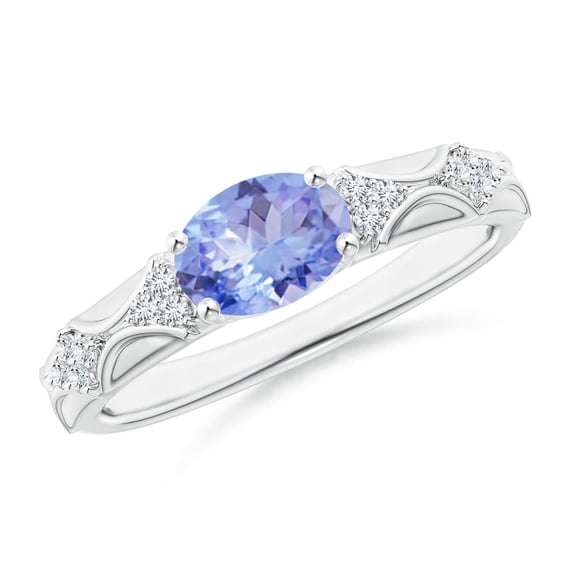 ANGARA Natural 1.25 ct Tanzanite Vintage Style Ring with Diamond Accents in 14K White Gold for Women (Size-8x6mm) | December Birthstone, Anniversary, Jewelry Gift for Women | Natural Tanzanite Ring