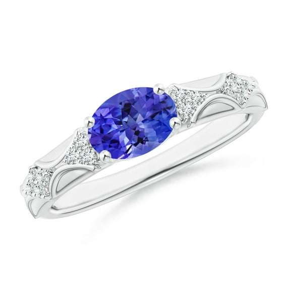 ANGARA Natural 1.25 ct Tanzanite Vintage Style Ring with Diamond Accents in 14K White Gold for Women (Size-8x6mm) | December Birthstone, Anniversary, Jewelry Gift for Women | Natural Tanzanite Ring