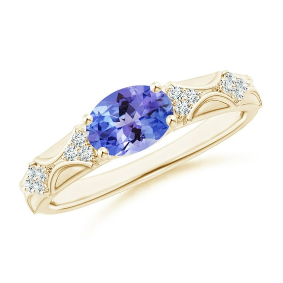 ANGARA Natural 1.25 ct Tanzanite Vintage Style Ring with Diamond Accents in 14K Yellow Gold for Women (Size-8x6mm) | December Birthstone, Anniversary, Jewelry Gift for Women | Natural Tanzanite Ring