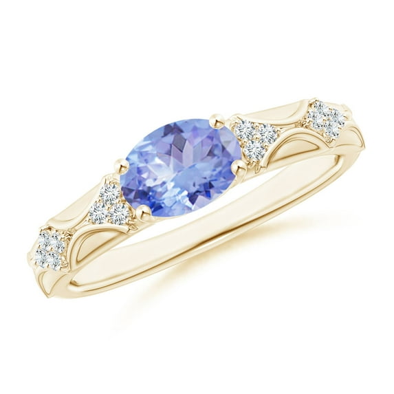ANGARA Natural 1.25 ct Tanzanite Vintage Style Ring with Diamond Accents in 14K Yellow Gold for Women (Size-8x6mm) | December Birthstone, Anniversary, Jewelry Gift for Women | Natural Tanzanite Ring