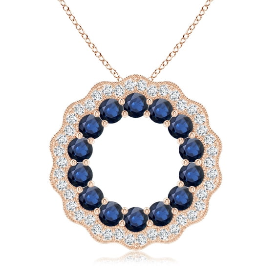 ANGARA Natural 1.26 Ct Sapphire and Diamond Floral Circle Pendant in 14K Rose Gold for Women (Size-2.5mm) | September Birthstone, Anniversary, Jewelry Gift for Women | Natural Blue Sapphire Necklace