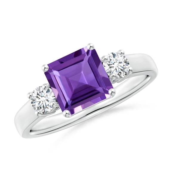 ANGARA Natural 1.3 Ct. Amethyst with Diamond Classic Ring in 14K White Gold for Women (Ring Size: 8.5)