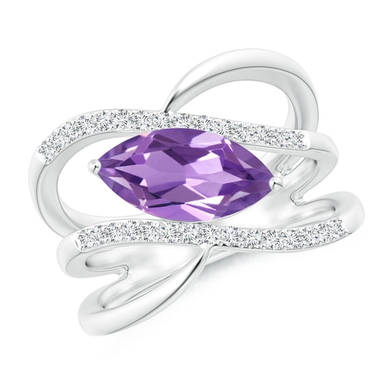 ANGARA Natural Diagonal Marquise 1.3 ct Amethyst Ribbon Shank Ring in 14K White Gold for Women (Size-12x6mm) | February Birthstone, Anniversary, Jewelry Gift for Women | Natural Amethyst Ring