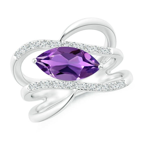 ANGARA Natural Diagonal Marquise 1.3 ct Amethyst Ribbon Shank Ring in 14K White Gold for Women (Size-12x6mm) | February Birthstone, Anniversary, Jewelry Gift for Women | Natural Amethyst Ring