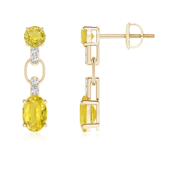 ANGARA Natural & 1.32 ct Yellow Sapphire Dangle Earrings with Diamonds Accents in 14K Yellow Gold for Women (Size-6x4mm) | Anniversary, Jewelry Gift for Women | Natural Yellow Sapphire Earrings