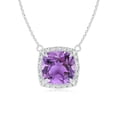 thumbnail image 1 of ANGARA Natural Claw-Set Cushion 1.35 ct Amethyst Beaded Halo Necklace in 14K White Gold for Women (Size-7mm) | February Birthstone, Anniversary, Jewelry Gift for Women | Natural Amethyst Necklace, 1 of 8
