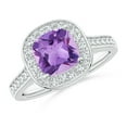 thumbnail image 1 of ANGARA Natural Classic Cushion 1.35 ct Amethyst Ring with Diamond Halo in 14K White Gold for Women (Size-7mm) | February Birthstone, Anniversary, Jewelry Gift for Women | Natural Amethyst Ring, 1 of 9