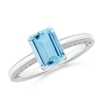 ANGARA Natural 1.35 ct Aquamarine Solitaire Engagement Ring with Milgrain in 14K White Gold for Women (Size-8x6mm) | March Birthstone, Anniversary, Jewelry Gift for Women | Natural Aquamarine Ring