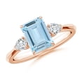 thumbnail image 1 of ANGARA Natural 1.35 ct Aquamarine and Diamond Three Stone Engagement Ring in 14K Rose Gold for Women (Size-8x6mm) | March Birthstone, Anniversary, Jewelry Gift for Women | Natural Aquamarine Ring, 1 of 9