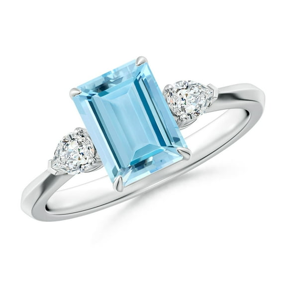 ANGARA Natural 1.35 ct Aquamarine and Diamond Three Stone Engagement Ring in 14K White Gold for Women (Size-8x6mm) | March Birthstone, Anniversary, Jewelry Gift for Women | Natural Aquamarine Ring