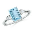 thumbnail image 1 of ANGARA Natural 1.35 ct Aquamarine and Diamond Three Stone Engagement Ring in 14K White Gold for Women (Size-8x6mm) | March Birthstone, Anniversary, Jewelry Gift for Women | Natural Aquamarine Ring, 1 of 10