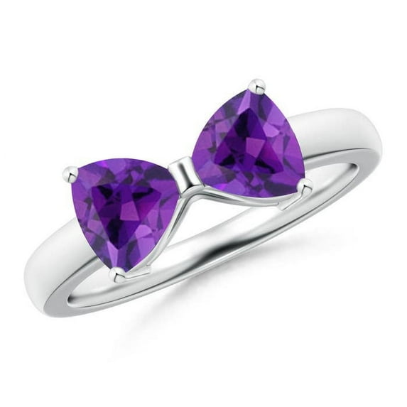 ANGARA Natural Two Stone Trillion 1.4 ct Amethyst Bow Tie Ring in 14K White Gold for Women (Size-6mm) | February Birthstone, Birthday, Anniversary, Jewelry Gift for Women | Natural Amethyst Ring