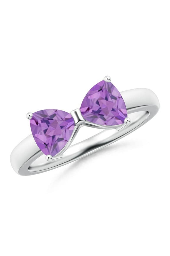 Natural Two Stone Trillion 1.4 ct Amethyst Bow Tie Ring in 14K White Gold for Women (Size-6mm) | February Birthstone, Birthday, Anniversary, Jewelry Gift for Women | Natural Amethyst Ring