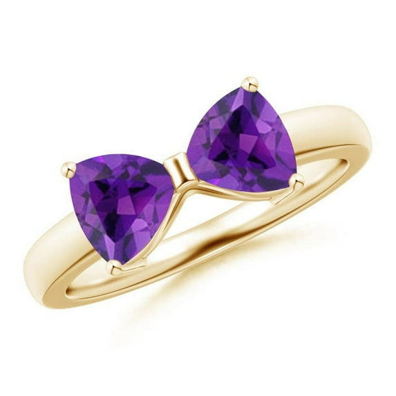 ANGARA Natural Two Stone Trillion 1.4 ct Amethyst Bow Tie Ring in 14K Yellow Gold for Women (Size-6mm) | February Birthstone, Birthday, Anniversary, Jewelry Gift for Women | Natural Amethyst Ring