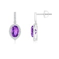 thumbnail image 1 of ANGARA Natural Claw-Set Oval 1.4 ct Amethyst and Diamond Halo Earrings in 14K White Gold for Women (Size-7x5mm) | February Birthstone, Anniversary, Jewelry Gift for Women | Natural Amethyst Earrings, 1 of 7