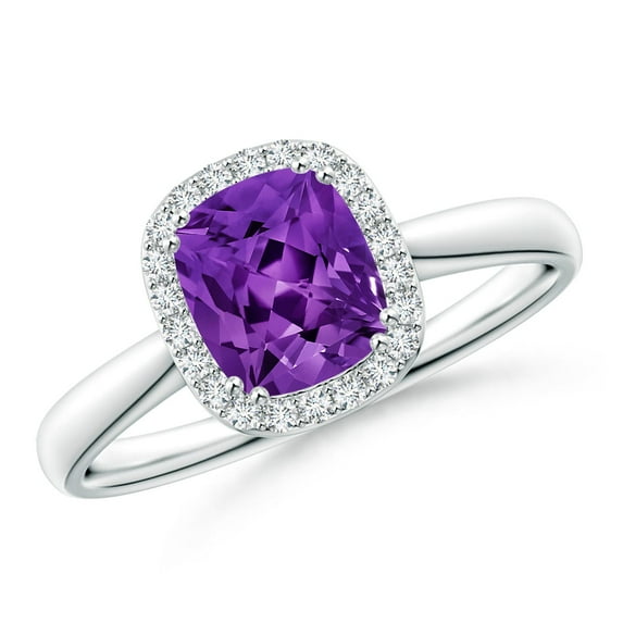 ANGARA Natural 1.4 ct Amethyst Cocktail Ring with Diamond Halo in 14K White Gold for Women (Size-7x6mm) | February Birthstone, Anniversary, Jewelry Gift for Women | Natural Amethyst Ring