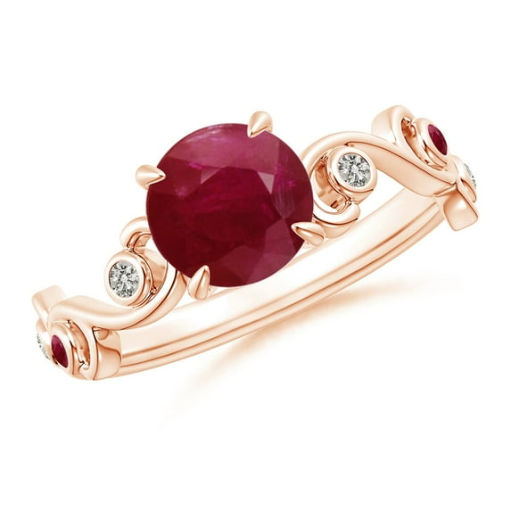 ANGARA Natural 1.4 ct Ruby and Diamond Ivy Scroll Ring in 14K Rose Gold for Women (Size-7mm) | July Birthstone Jewelry for Her
