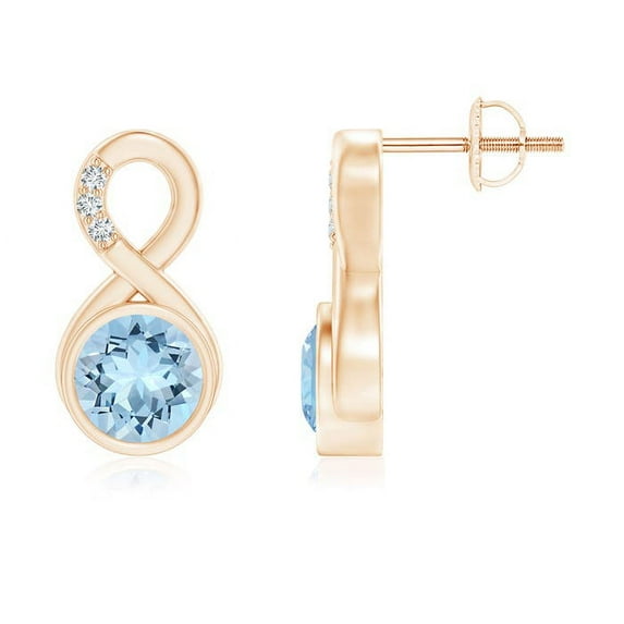 ANGARA Natural 1.44 ct Aquamarine Infinity Stud Earrings with Diamonds in 14K Rose Gold for Women (Size-6mm) | March Birthstone, Anniversary, Jewelry Gift for Women | Natural Aquamarine Earrings