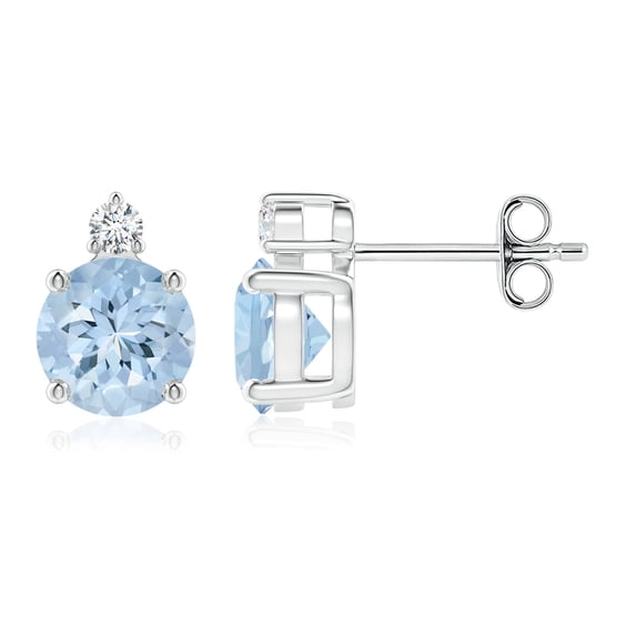 ANGARA Natural 1.44 ct Aquamarine Stud Earrings with Diamond in 925 Sterling Silver for Women (Size-6mm) | March Birthstone, Anniversary Jewelry Gift for Women | Natural Aquamarine Earrings