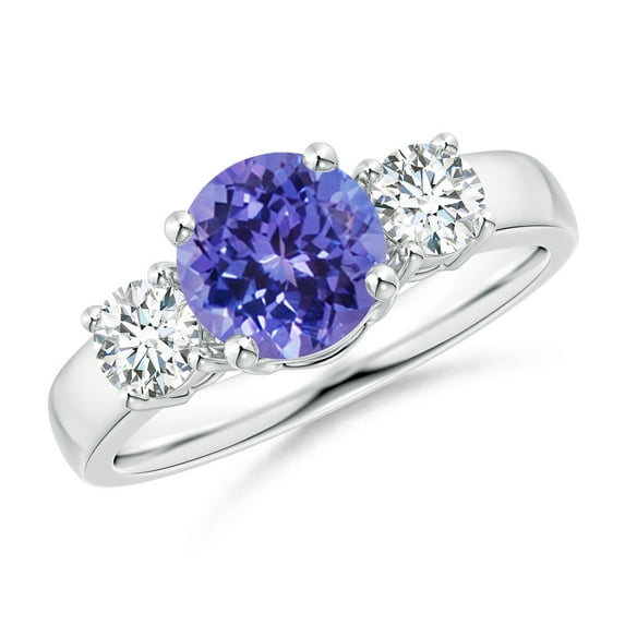 ANGARA Natural 1.45 ct Tanzanite & Diamond Three Stone Engagement Ring in 925 Sterling Silver for Women (Size-7mm) | December Birthstone, Anniversary, Jewelry Gift for Women | Natural Tanzanite Ring