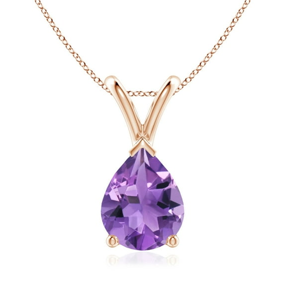 ANGARA Natural V-Bale Pear-Shaped 1.5 ct Amethyst Solitaire Pendant in 14K Rose Gold for Women (Size-9x7mm) | February Birthstone, Anniversary, Jewelry Gift for Women | Natural Amethyst Necklace