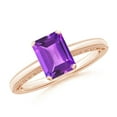 thumbnail image 1 of ANGARA Natural Emerald Cut 1.5 ct Amethyst Solitaire Ring with Milgrain in 14K Rose Gold for Women (Size-8x6mm) | February Birthstone, Anniversary, Jewelry Gift for Women | Natural Amethyst Ring, 1 of 9