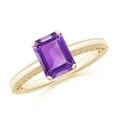 thumbnail image 1 of ANGARA Natural Emerald Cut 1.5 ct Amethyst Solitaire Ring with Milgrain in 14K Yellow Gold for Women (Size-8x6mm) | February Birthstone, Anniversary, Jewelry Gift for Women | Natural Amethyst Ring, 1 of 9