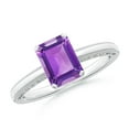 thumbnail image 1 of ANGARA Natural Emerald Cut 1.5 ct Amethyst Ring with Milgrain in 925 Sterling Silver for Women (Size-8x6mm) | February Birthstone, Anniversary, Jewelry Gift for Women | Natural Amethyst Ring, 1 of 8