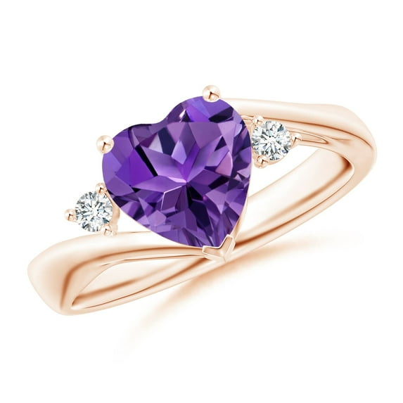 ANGARA Natural Heart-Shaped 1.5 ct Amethyst Bypass Ring with Diamonds in 14K Rose Gold for Women (Size-8mm) | February Birthstone, Anniversary, Jewelry Gift for Women | Natural Amethyst Ring