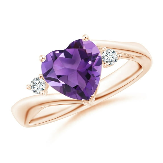 ANGARA Natural Heart-Shaped 1.5 ct Amethyst Bypass Ring with Diamonds in 14K Rose Gold for Women (Size-8mm) | February Birthstone, Anniversary, Jewelry Gift for Women | Natural Amethyst Ring