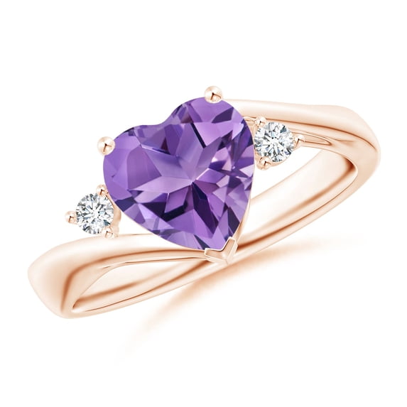 ANGARA Natural 1.5 Ct. Amethyst with Diamond Classic Ring in 14K Rose Gold for Women (Ring Size: 5)