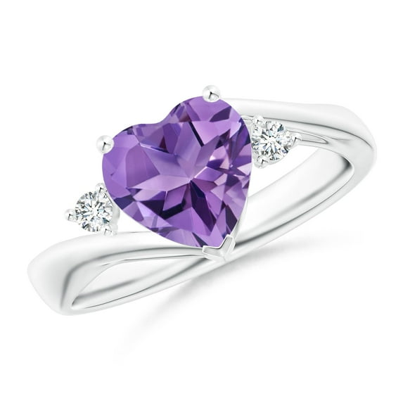 ANGARA Natural Heart-Shaped 1.5 ct Amethyst Bypass Ring with Diamonds in 14K White Gold for Women (Size-8mm) | February Birthstone, Anniversary, Jewelry Gift for Women | Natural Amethyst Ring