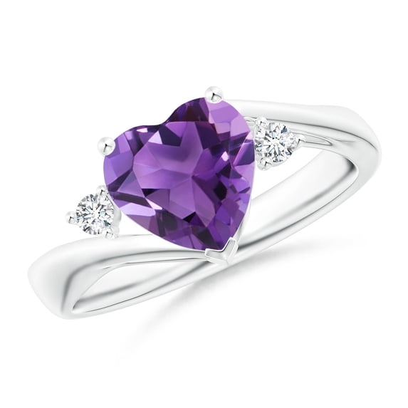ANGARA Natural Heart-Shaped 1.5 ct Amethyst Bypass Ring with Diamonds in 14K White Gold for Women (Size-8mm) | February Birthstone, Anniversary, Jewelry Gift for Women | Natural Amethyst Ring