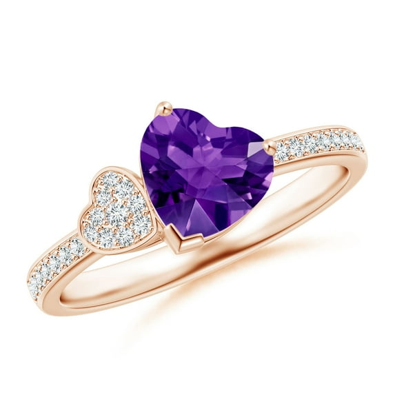 ANGARA Natural Heart-Shaped 1.5 ct Amethyst Ring with Pave Diamonds in 14K Rose Gold for Women (Size-7mm) | February Birthstone, Birthday, Anniversary, Jewelry Gift for Women | Natural Amethyst Ring
